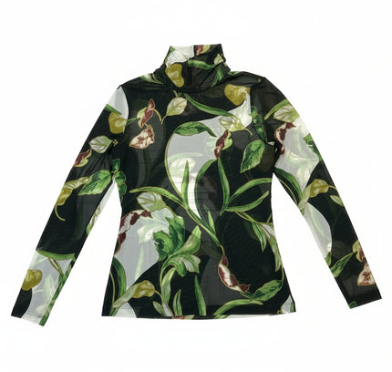 White House Black Market Botanical Print Sheer Top - Size Medium