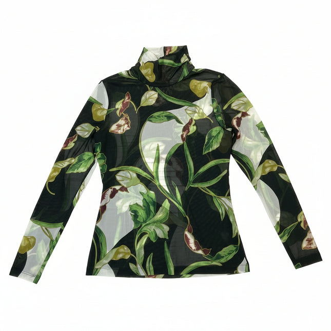 White House Black Market Botanical Print Sheer Top - Size Medium