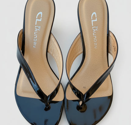 CL by Laundry Black Patent Slide Sandals with Houndstooth Heel - Size 6M