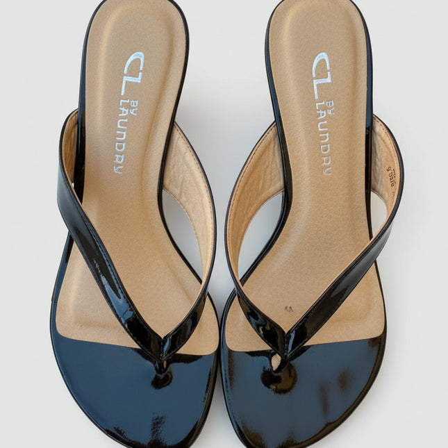 CL by Laundry Black Patent Slide Sandals with Houndstooth Heel - Size 6M