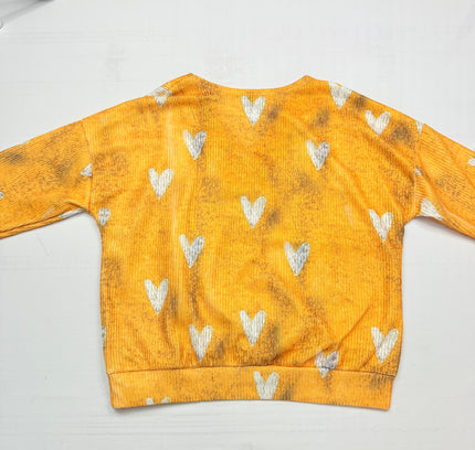 Golden Yellow Heart Print Textured Pullover - Size XL