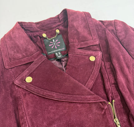 Burgundy Suede Leather Jacket - Isaac Mizrahi LIVE
