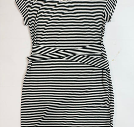 Merokeety Black & White Striped Twist Waist Dress - Size Medium