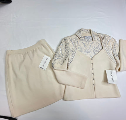 St John Cream Knit Suit with Embellished Jacket - Size 4