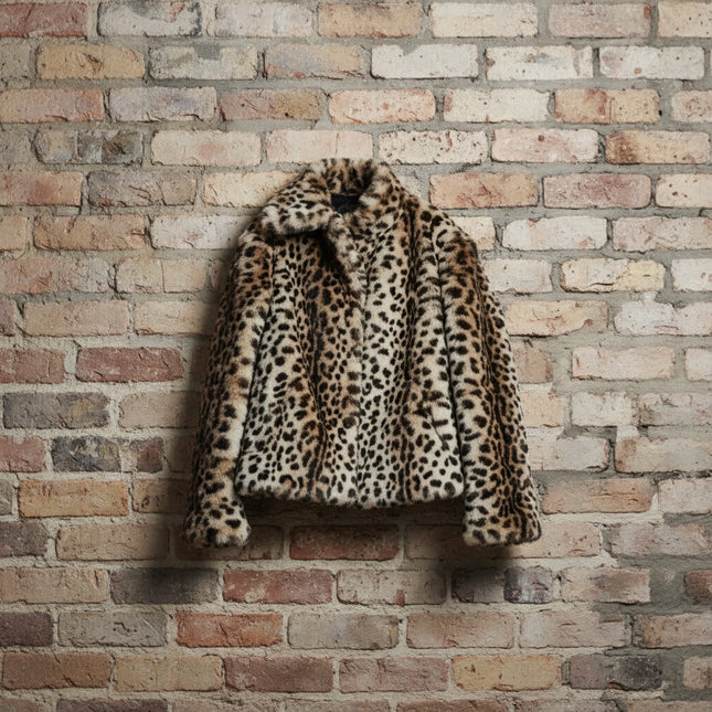White House Black Market Cheetah Print Fur Coat - Size Large - Excellent Condition