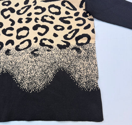 Frank Lyman Mixed Animal Print Sweater - Black & Tan - Size XL /TG