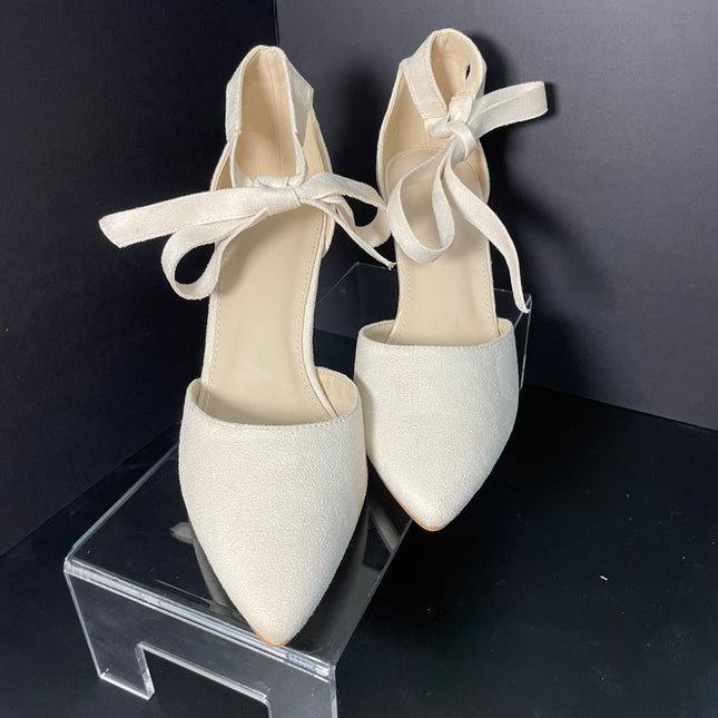 Cream Suede Ankle Tie Pumps - Size 7 -