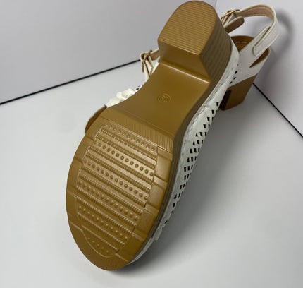 White Perforated Slingback Sandals with Floral Detail - Size 7.5