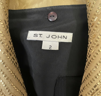 St. John Black Knit Jacket with Gold Collar & Removable Details - Size 2