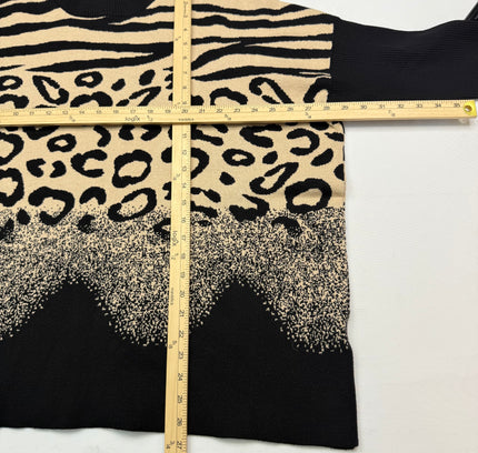 Frank Lyman Mixed Animal Print Sweater - Black & Tan - Size XL /TG