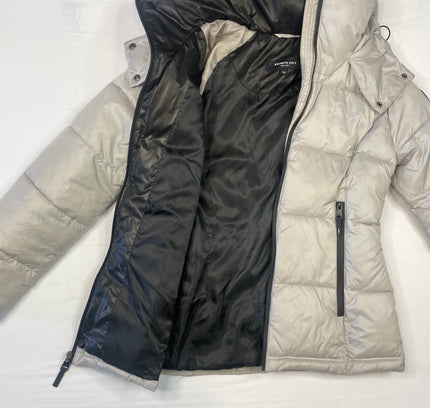 Kenneth Cole Light Grey & Black Hooded Puffer Jacket - Size Small