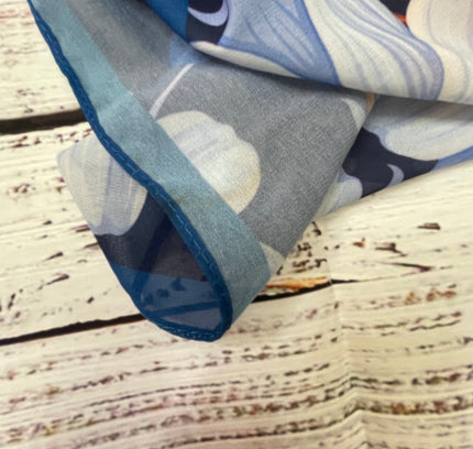 Navy Floral Silk Scarf - White Daisy Print