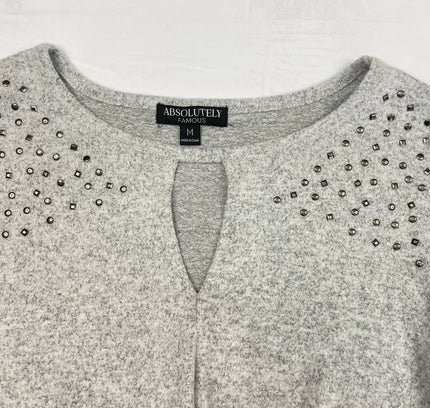 Absolutely Famous Gray Studded Keyhole Neck Top - Size M - New Without Tags