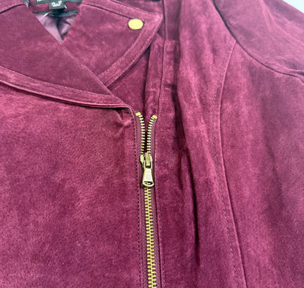 Burgundy Suede Leather Jacket - Isaac Mizrahi LIVE