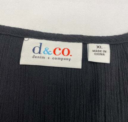 Denim & Co. Black Embroidered Boho Peasant Top - Size XL