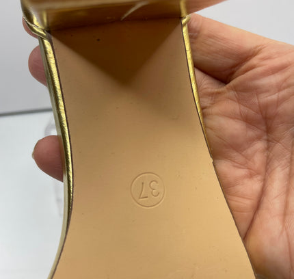 Amoji Gold Metallic Block Heel Ankle Strap Sandals - Size 37 (US 6.5-7)