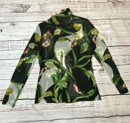 White House Black Market Botanical Print Sheer Top - Size Medium