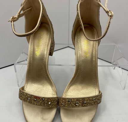 Champagne Rhinestone Block Chunky Heel Ankle Strap Sandals - Size 8.5 Dream Pairs