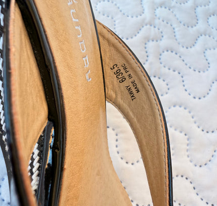 CL by Laundry Black Patent Slide Sandals with Houndstooth Heel - Size 6M