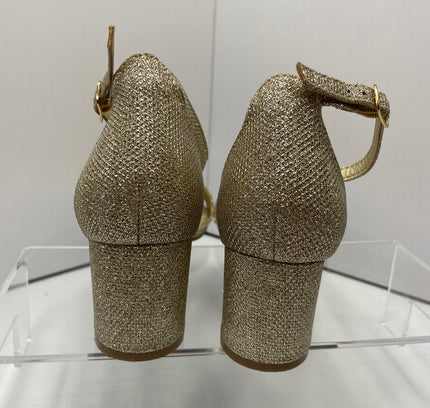 MYSOFT Gold Glitter Block Heel Ankle Strap Sandals - Size 8W