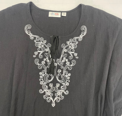 Denim & Co. Black Embroidered Boho Peasant Top - Size XL