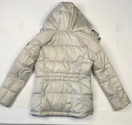 Kenneth Cole Light Grey & Black Hooded Puffer Jacket - Size Small