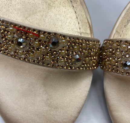 Champagne Rhinestone Block Chunky Heel Ankle Strap Sandals - Size 8.5 Dream Pairs