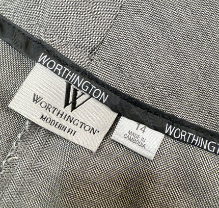 Worthington Modern Fit Trousers Pants - Size 14 - Gray Houndstooth