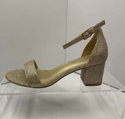 MYSOFT Gold Glitter Block Heel Ankle Strap Sandals - Size 8W