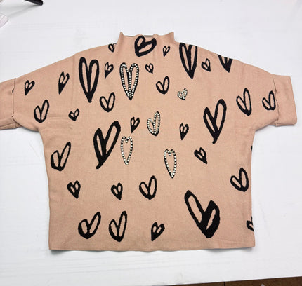 Frank Lyman Heart Print Mock Neck Top - Blush Pink - Size XL