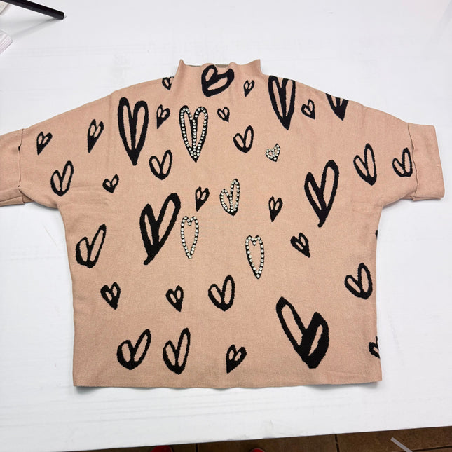 Frank Lyman Heart Print Mock Neck Top - Blush Pink - Size XL