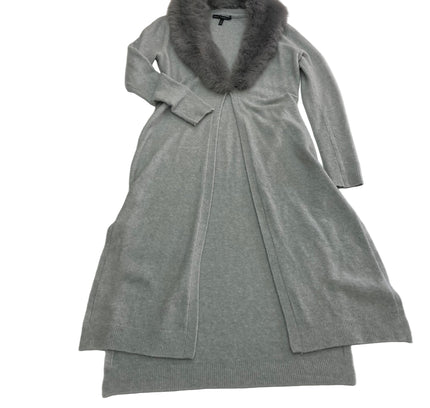 White House Black Market Grey Long Sweater with Removable Fur - Size Small