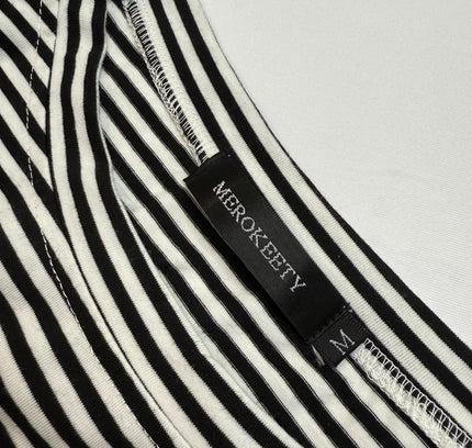 Merokeety Black & White Striped Twist Waist Dress - Size Medium