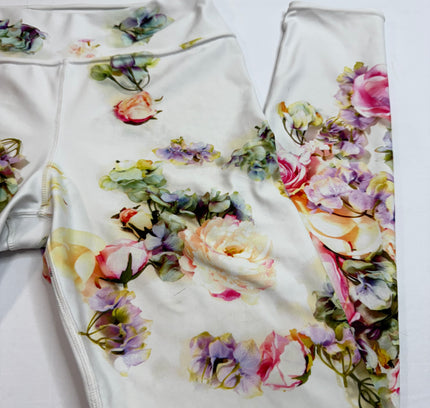 Sienna Rose White Floral Watercolor Leggings - Size M