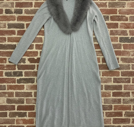 White House Black Market Grey Long Sweater with Removable Fur - Size Small