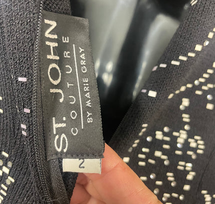 St. John Black Rhinestone Embellished Cocktail Dress - Size 2