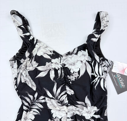 Maxine of Hollywood Tropical Palm Print One-Piece Swimsuit - Black & White US 16