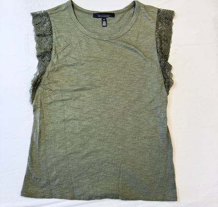 White House Black Market Silver Eyelet Lace Sleeve Top - Size M