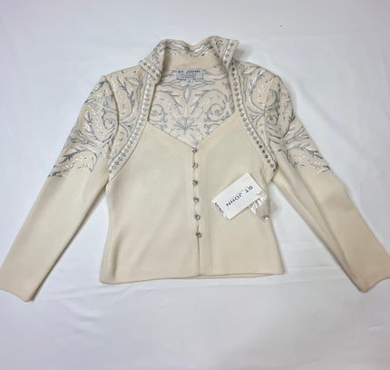 St John Cream Knit Suit with Embellished Jacket - Size 4