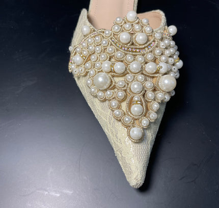 Jinli Yi Pearl Mules - Tan/Cream - Size 39 (US 8-8.5) - Never worn