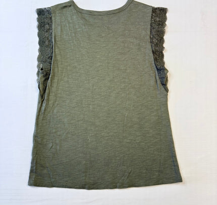 White House Black Market Silver Eyelet Lace Sleeve Top - Size M