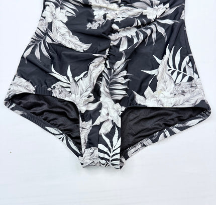 Maxine of Hollywood Tropical Palm Print One-Piece Swimsuit - Black & White US 16