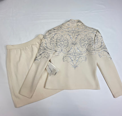 St John Cream Knit Suit with Embellished Jacket - Size 4