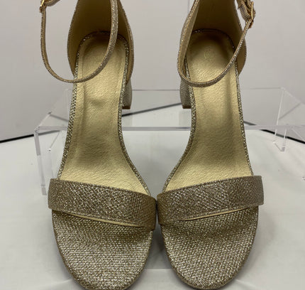 MYSOFT Gold Glitter Block Heel Ankle Strap Sandals - Size 8W