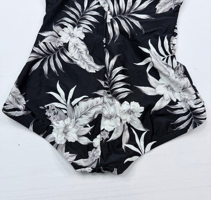 Maxine of Hollywood Tropical Palm Print One-Piece Swimsuit - Black & White US 16