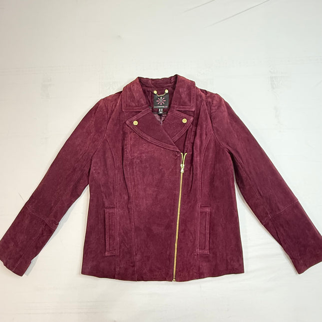 Burgundy Suede Leather Jacket - Isaac Mizrahi LIVE