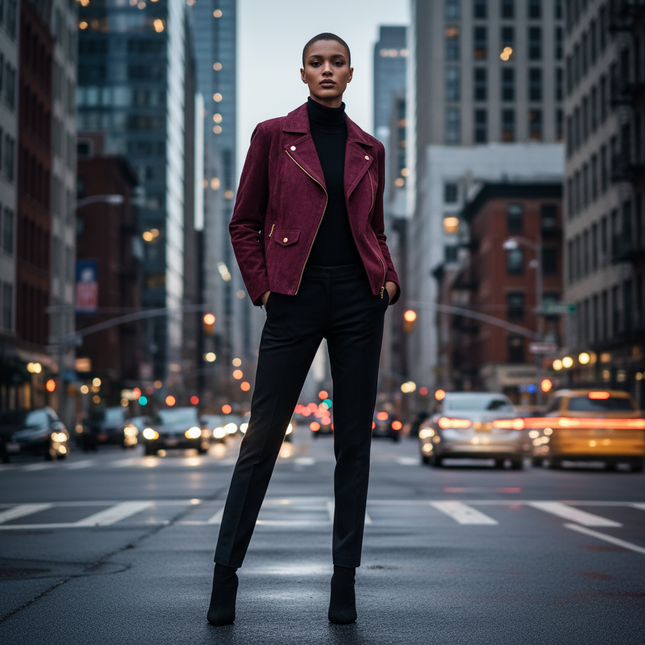 Burgundy Suede Leather Jacket - Isaac Mizrahi LIVE