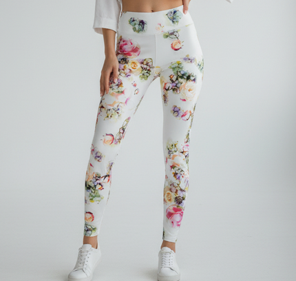 Sienna Rose White Floral Watercolor Leggings - Size M
