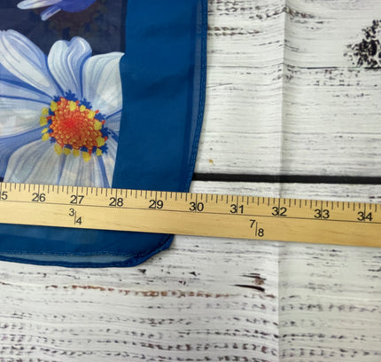 Navy Floral Silk Scarf - White Daisy Print