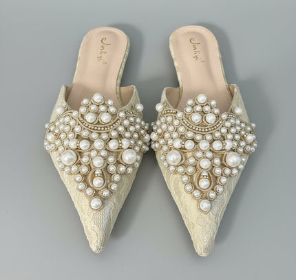 Jinli Yi Pearl Mules - Tan/Cream - Size 39 (US 8-8.5) - Never worn